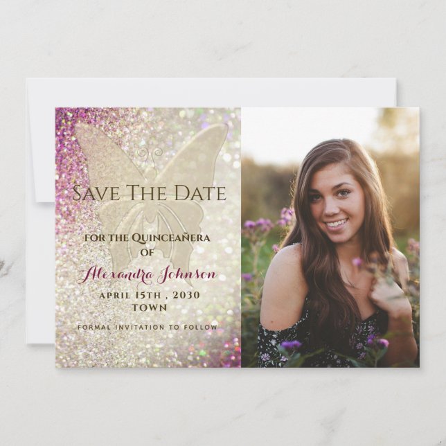 Save The Date Papillon d'or Quinceañera (Devant)