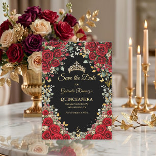 Save The Date Papillon doré noir et rouge Quinceañera