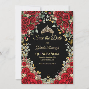 Save The Date Papillon doré noir et rouge Quinceañera 