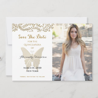 Save The Date Papillon Doré Photo Quinceañera
