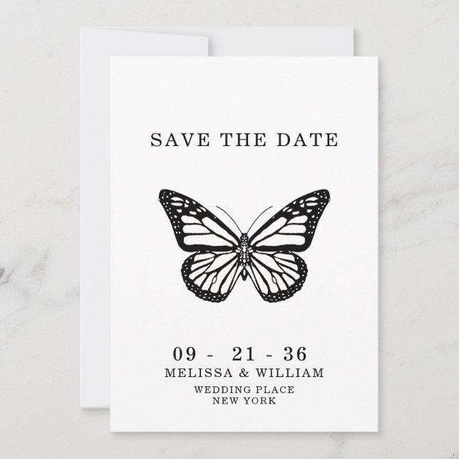 Save The Date Papillon noir et blanc mariage (Devant)