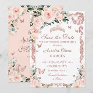 Save The Date Papillon or Rose rose rose pâle Quinceañera