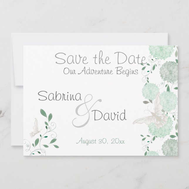 Save The Date Papillon Pistachio Chrysanthème Enregistrer la dat (Devant)