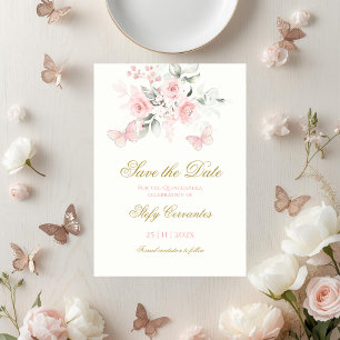 Save The Date Papillon rose Quinceañera