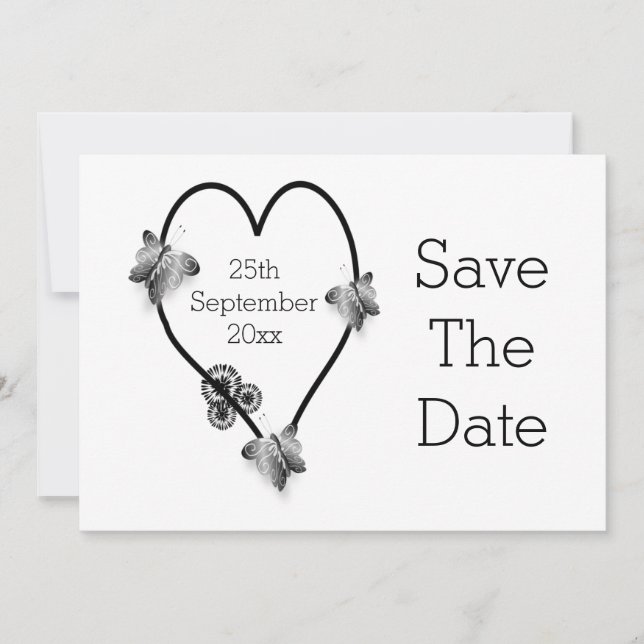 Save The Date Papillons Coeur Noir Et Blanc Enregistrer La Date (Devant)