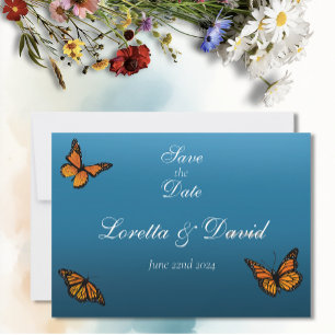 Save The Date Papillons Monarque Blue Ombre