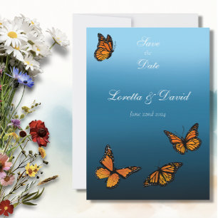 Save The Date Papillons Monarque Blue Ombre
