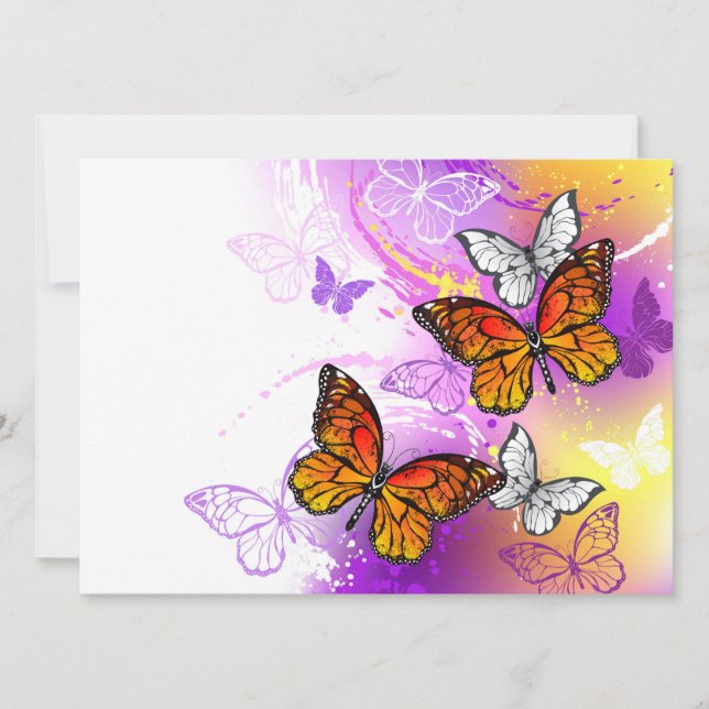 Save The Date Papillons Monarque sur Arrière - plan pourpre (Devant)