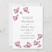 Papillons roses à l'aquarelle. Mariage Enregistrer