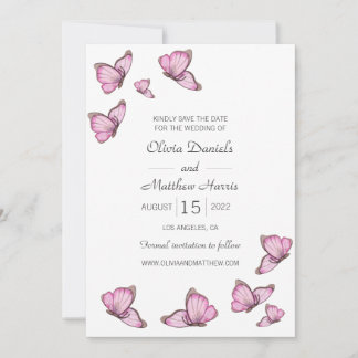 Save The Date Papillons roses à l'aquarelle. Mariage Enregistrer