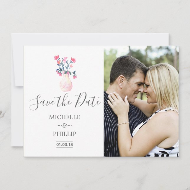 Save The Date Paris Mariage aquarelle fleurie Enregistrer la dat (Devant)