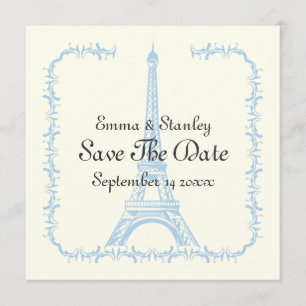 Save The Date Paris mariage bleu Tour Eiffel Enregistrer la cart