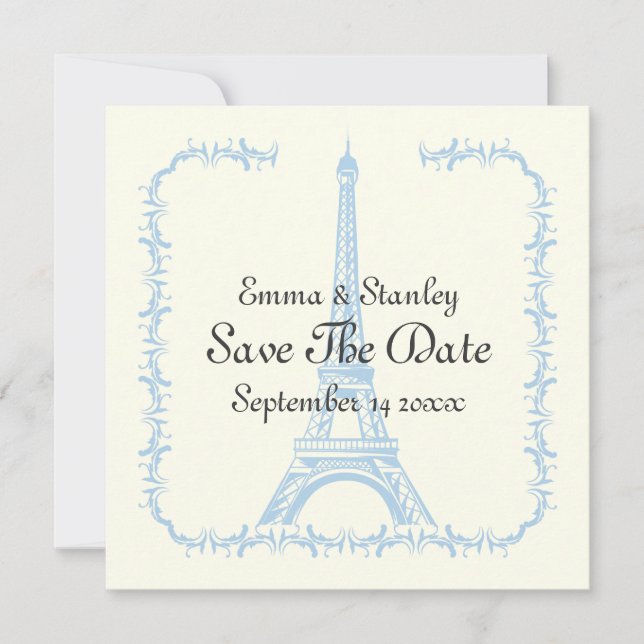 Save The Date Paris mariage bleu Tour Eiffel Enregistrer la cart (Devant)