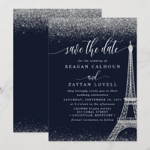 Save The Date Paris Tour Eiffel Marine Argent Économisez La Cart
