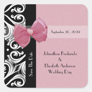 Save The Date Parisian Wedding Pink Ribbon Square Sticker