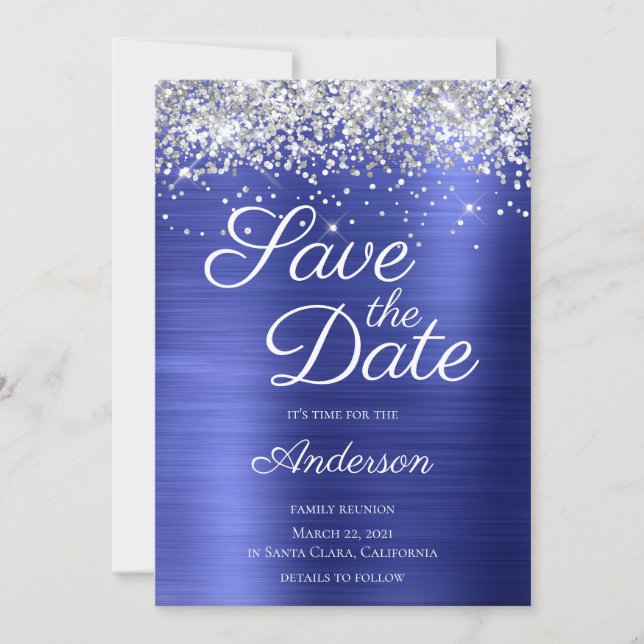 Save The Date Parties scintillant Argent Sapphire Blue Ombre Fam (Devant)