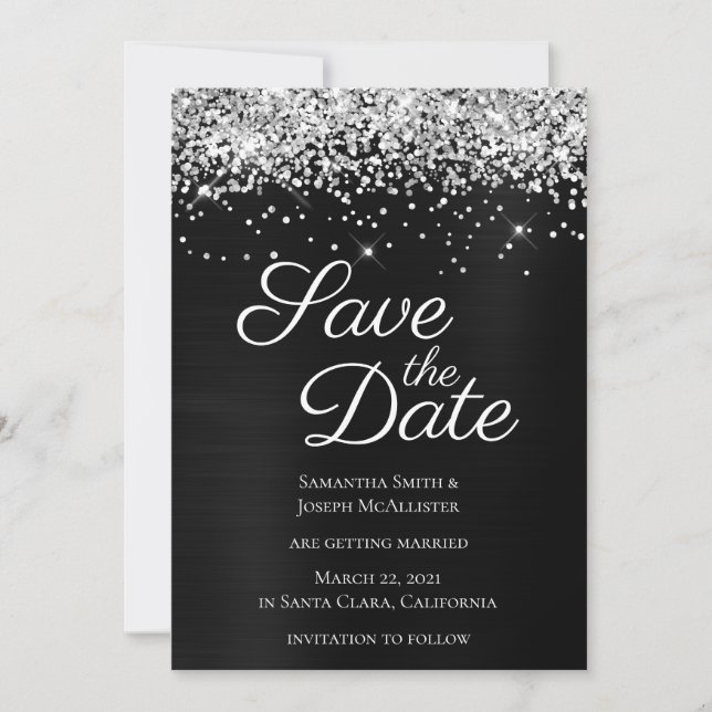 Save The Date Parties scintillant argentée noir Ombre Foil (Devant)
