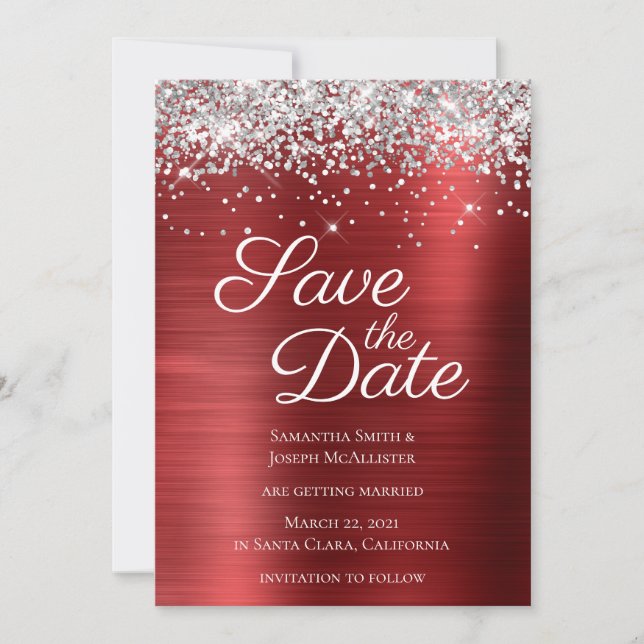 Save The Date Parties scintillant argentée Ruby Red Ombre Foil (Devant)