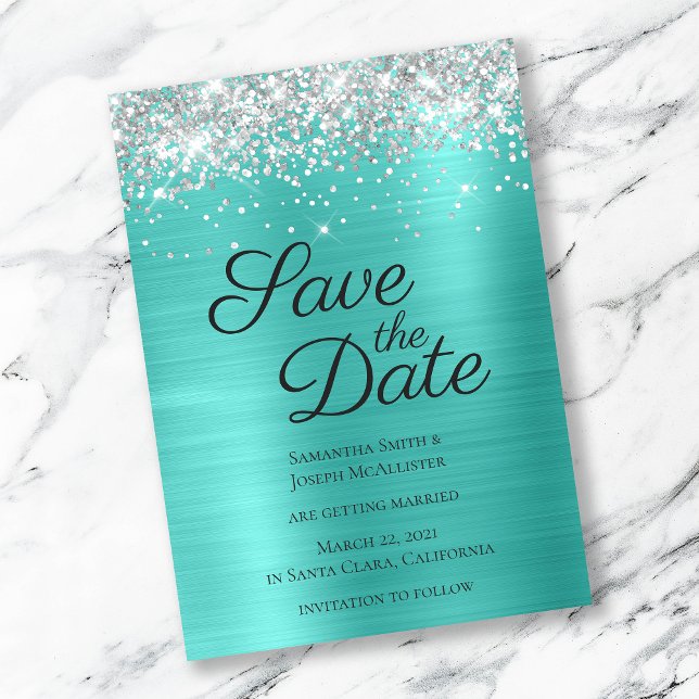 Save The Date Parties scintillant argentée Turquoise Ombre Foil (Créateur téléchargé)