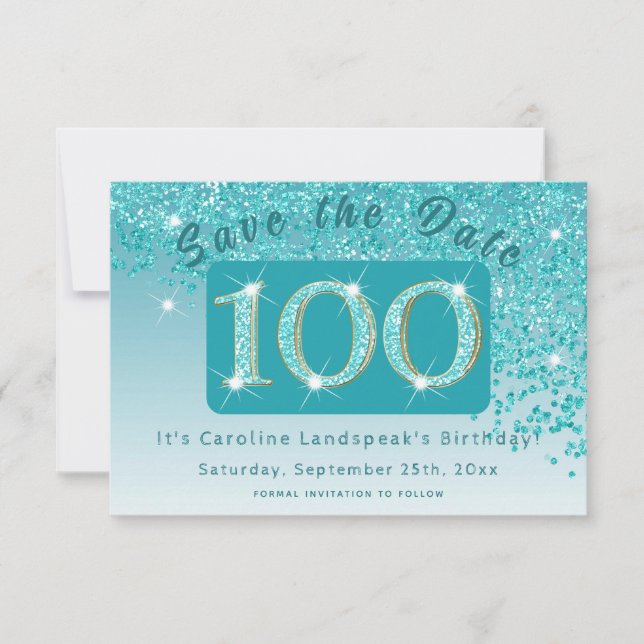 Save The Date Parties scintillant bleu Turquoise brillant pour 1 (Devant)