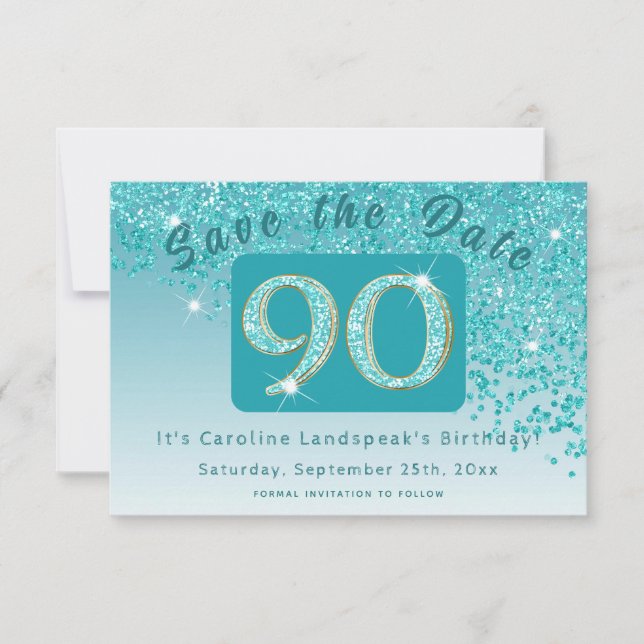 Save The Date Parties scintillant bleu Turquoise brillant pour 9 (Devant)