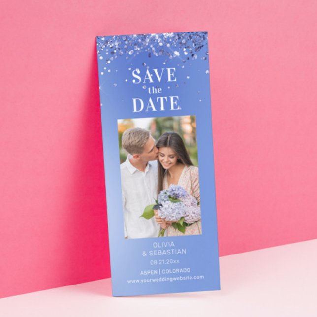 Save The Date Parties scintillant Bleue Élégante Photo Mariage E (Créateur téléchargé)