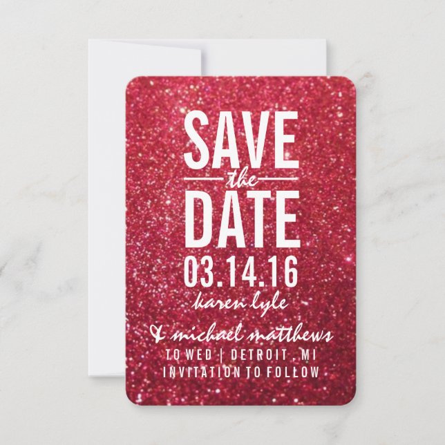 Save the date | Parties scintillant cerise (Devant)