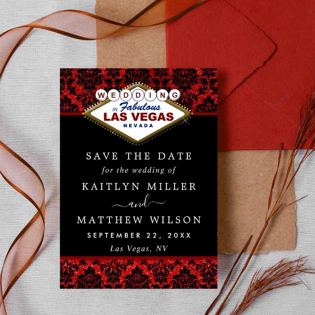 Save The Date Parties scintillant Damask Las Vegas Mariage Enreg (Créateur téléchargé)
