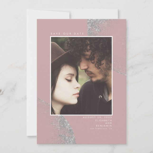 Save The Date Parties scintillant d'argent Dusty rose Enregistre (Devant)