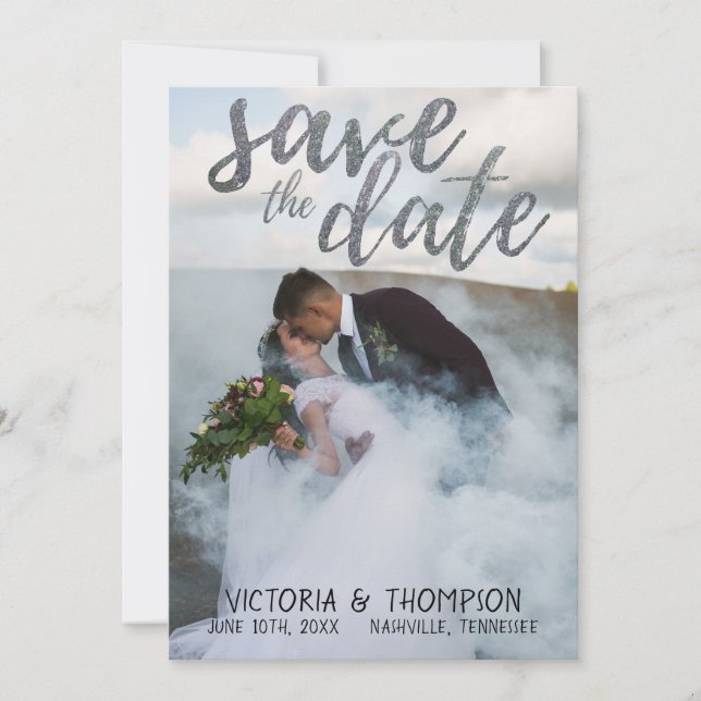 Save The Date Parties scintillant d'argent Monts photo Enregistr (Devant)