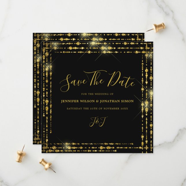 Save The Date Parties scintillant d'or Enregistrer la date Invit (Devant/Arrière en situation)