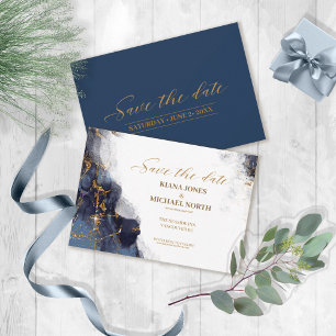 Save The Date Parties scintillant en marbre Mariage Marine Blue 
