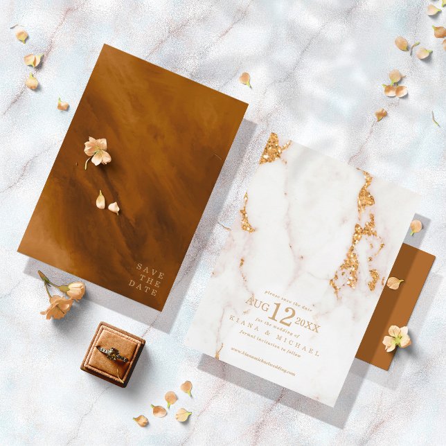 Save The Date Parties scintillant en marbre moderne Mariage Gold (Créateur téléchargé)