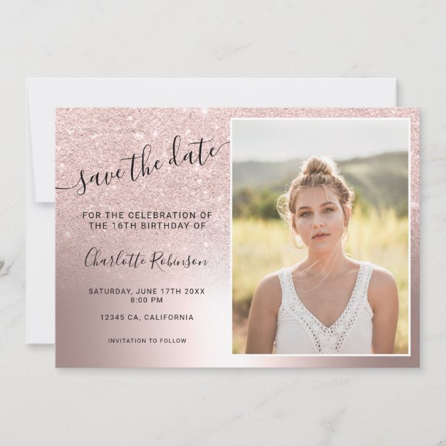 Save The Date parties scintillant en or rose métallique ombre 3  (Devant)