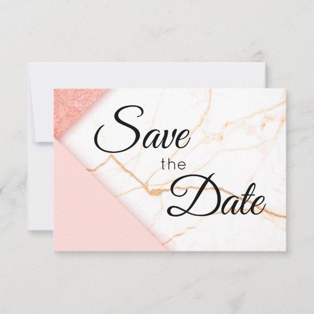 Save The Date Parties scintillant moderne en marbre rose et or (Devant)