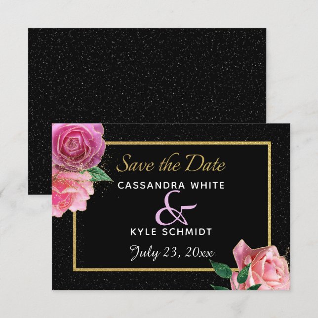 Save The Date Parties scintillant noire et noire et Mariage Rose (Devant / Derrière)