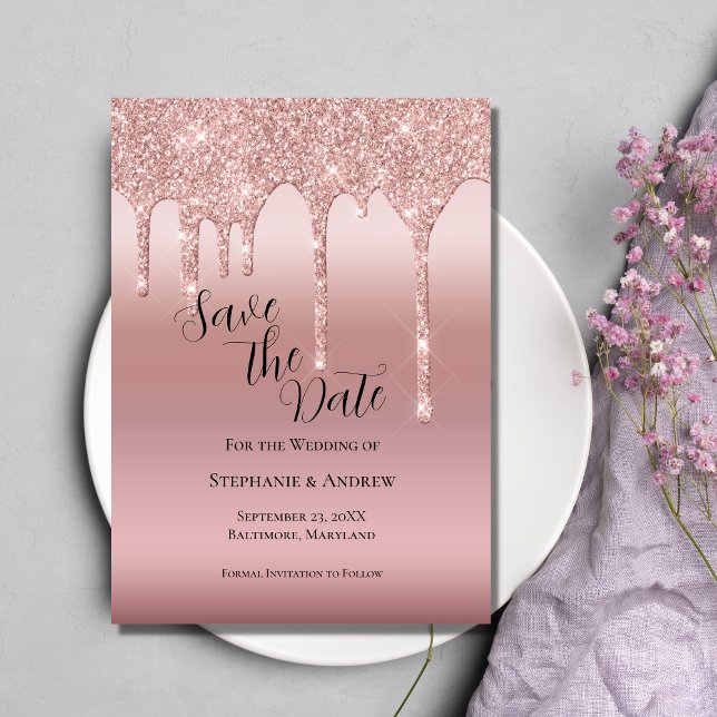Save The Date Parties scintillant rose à goutte d'or Blush Pink  (Créateur téléchargé)