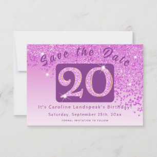 Save The Date Parties scintillant rose brillant pour 20e anniver