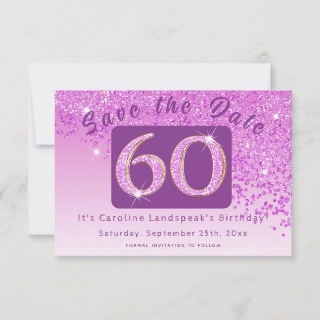 Save The Date Parties scintillant rose brillant pour 60e anniver (Devant)