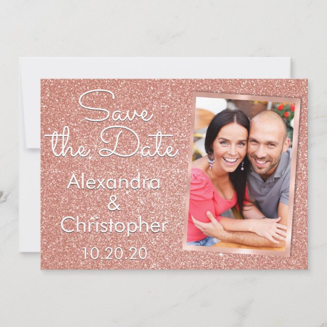 Save The Date Parties scintillant rose Rose Gold Mariage Enregis (Devant)