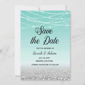 Save The Date Parties scintillant turquoise et Argent Enregistre