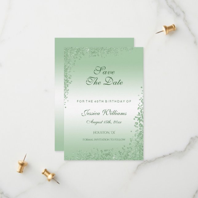 Save The Date Parties scintillant vert émeraude Parkly Décoratio (Devant/Arrière en situation)
