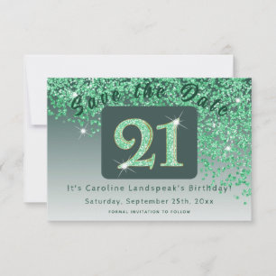 Save The Date Parties scintillant verte brillante pour 21e anniv