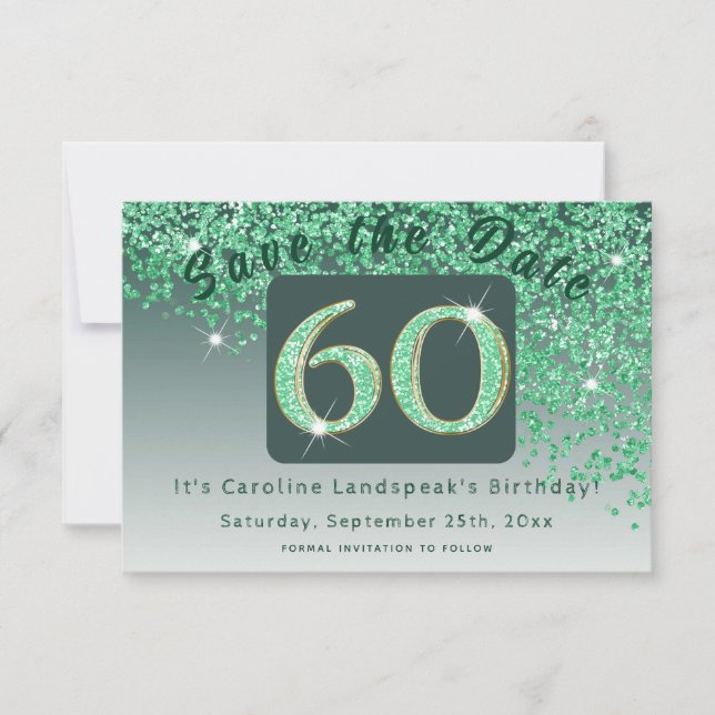 Save The Date Parties scintillant verte brillante pour 60e anniv (Devant)