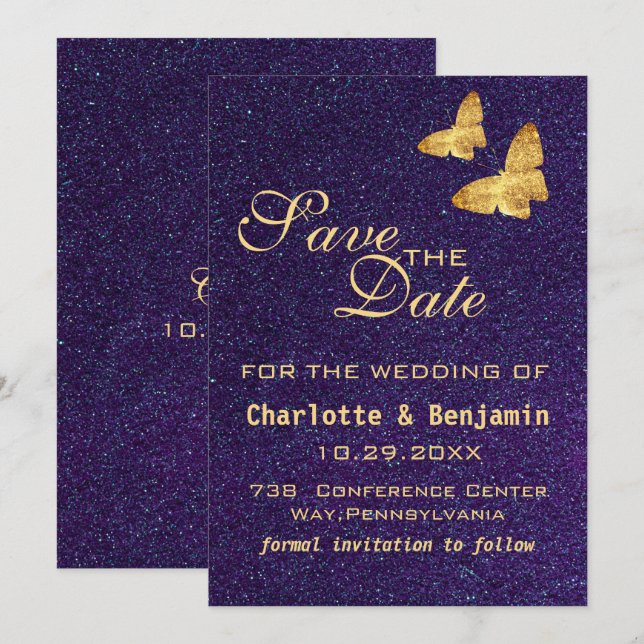 Save The Date Parties scintillant violette profonde moderne et p (Devant / Derrière)