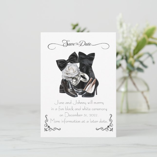 Save the Date Party Style Black & White Wedding   (Standing Front)