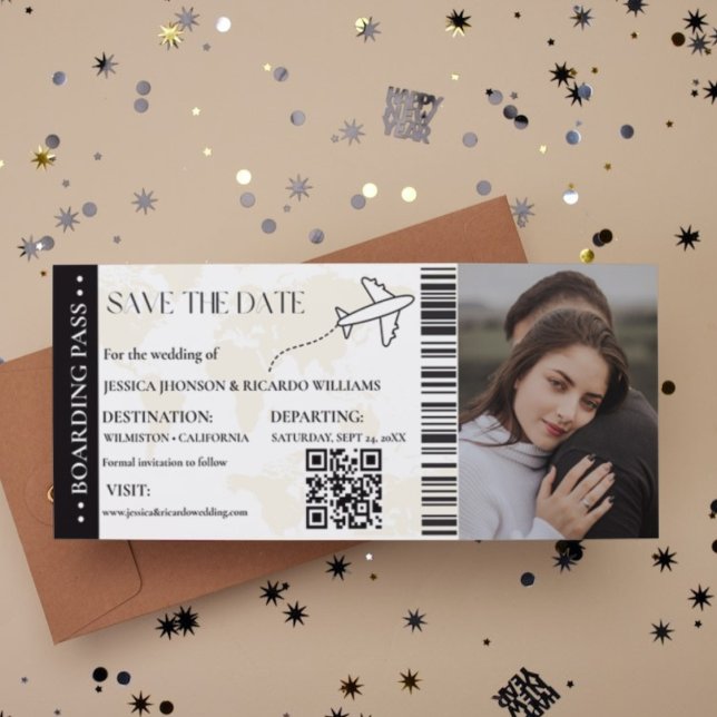 Save The Date Passe d'embarquement moderne enregistrer le ticket (Créateur téléchargé)