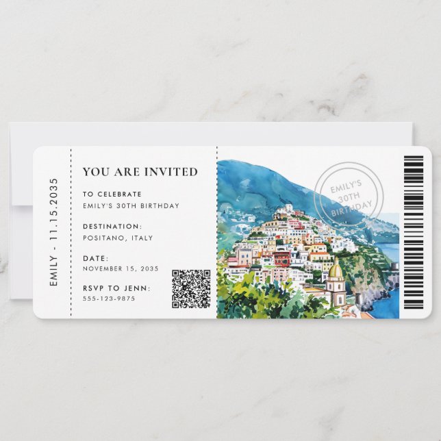 Save The Date Passe d'embarquement Positano Côte Amalfi Annivers (Devant)
