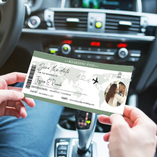 Save The Date Passe Sage Green Boarding Mariage de billets