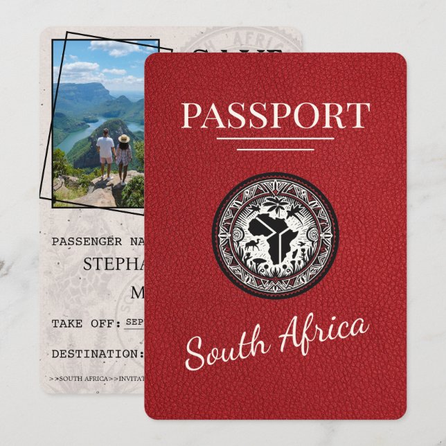 Save The Date Passeport Afrique du Sud Rouge (Devant / Derrière)